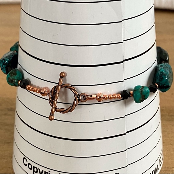 Rough Turquoise & Black Spinel Necklace & Bracelet Set - Solid Copper Spacers - Picture 5 of 9